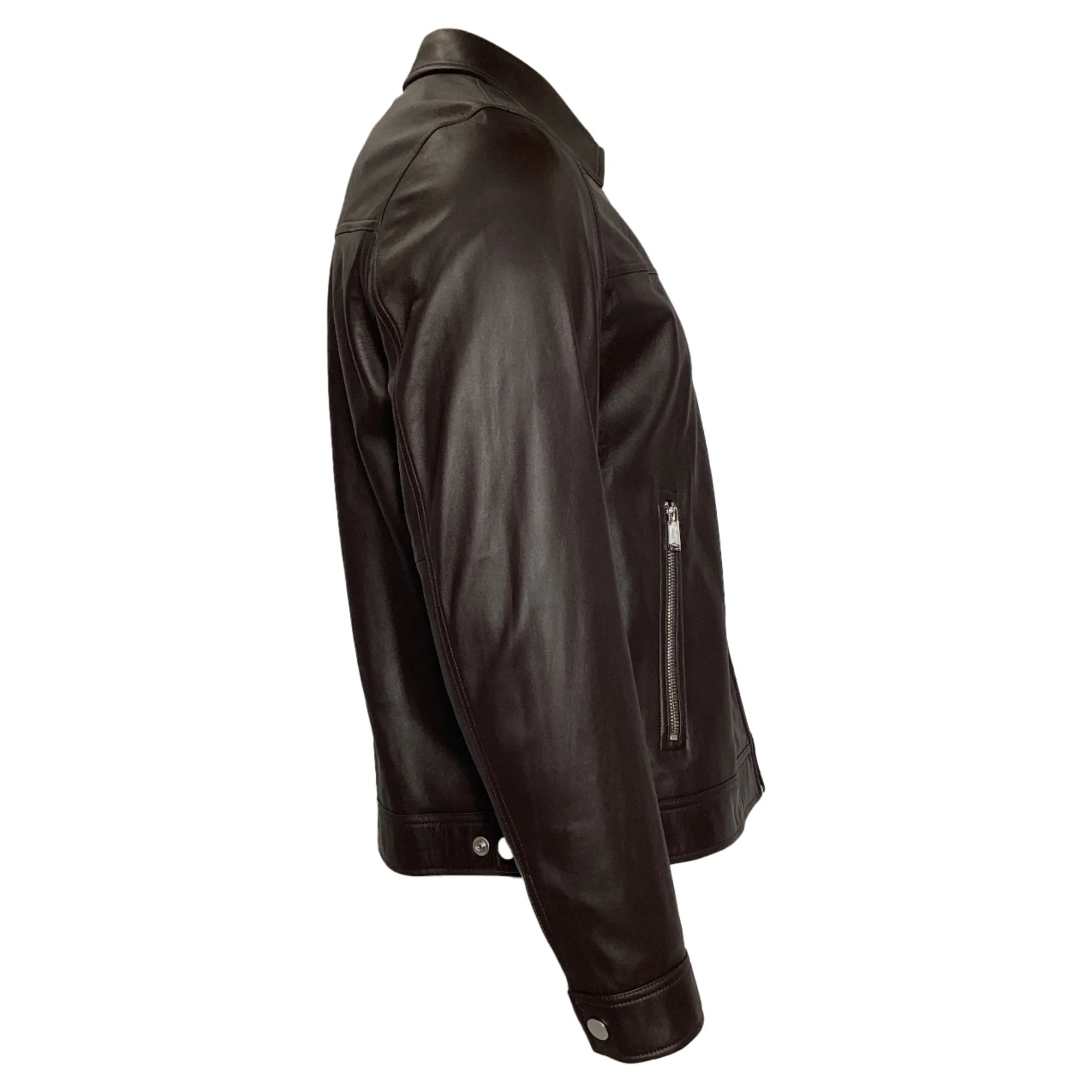 Theory Rhett Zipped Jacket in Brown Lambskin Leather