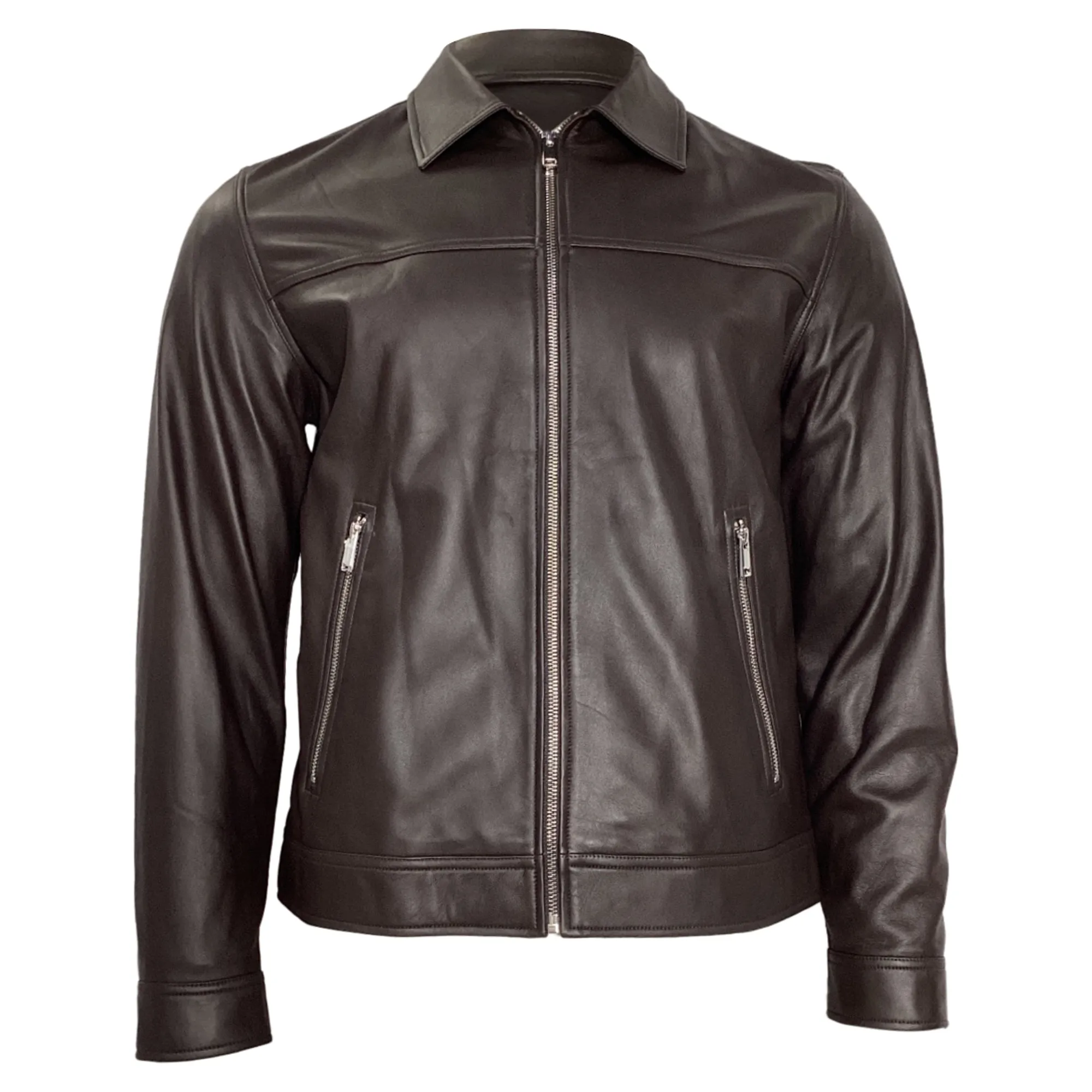 Theory Rhett Zipped Jacket in Brown Lambskin Leather