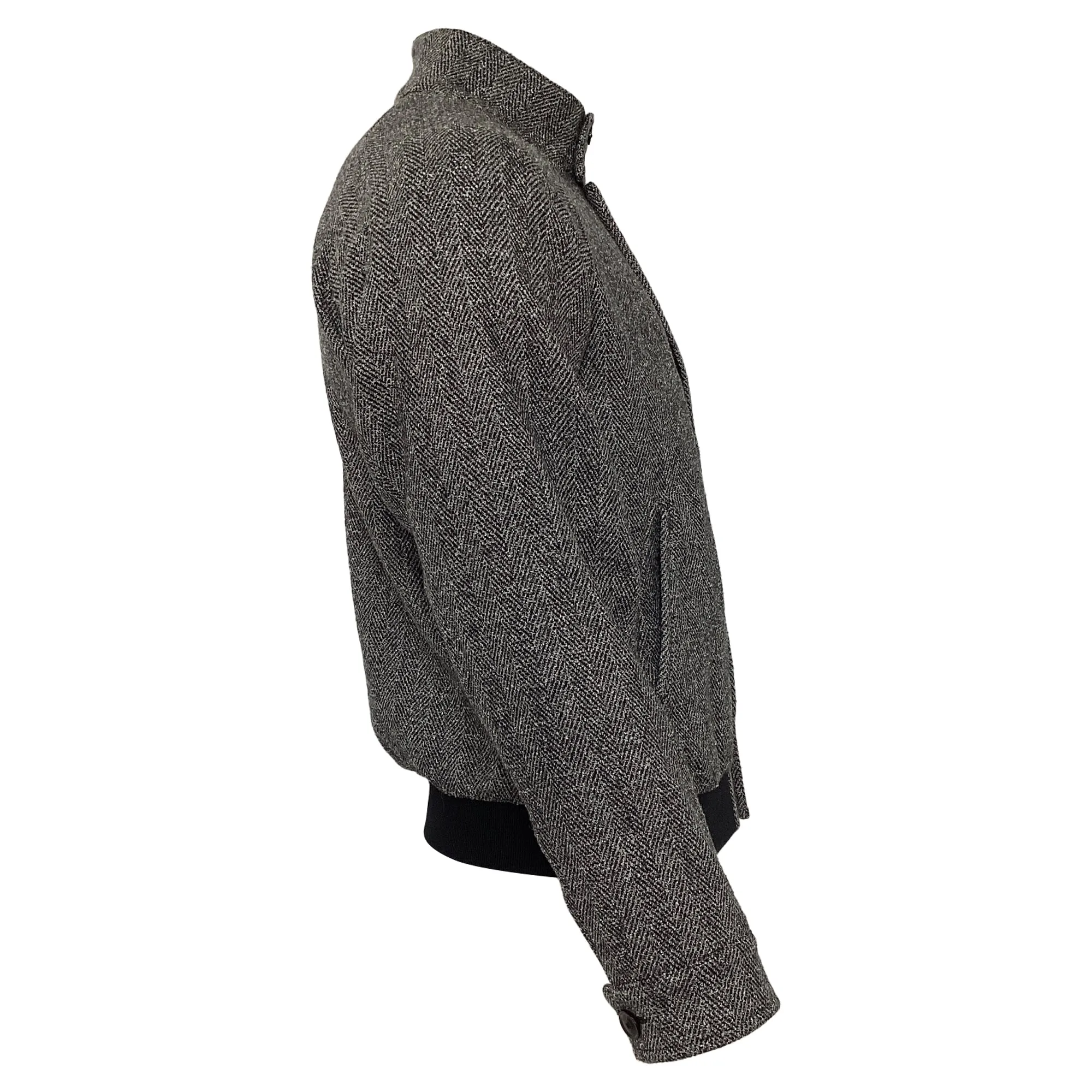 Tod’s Herringbone Bomber Jacket in Grey Virgin Wool