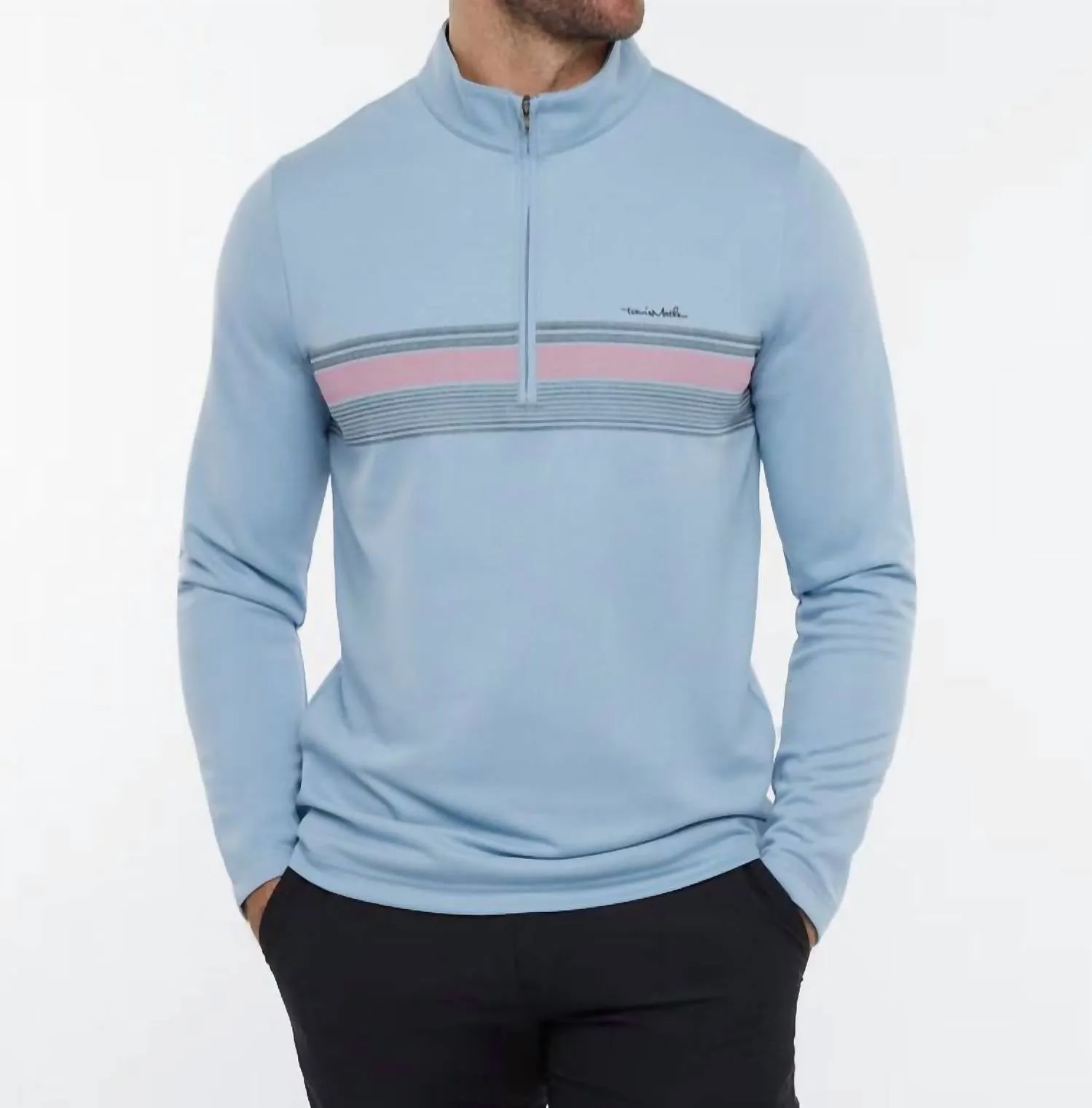 Upgraded Striped Quarter Zip Jacket In Ash Blue