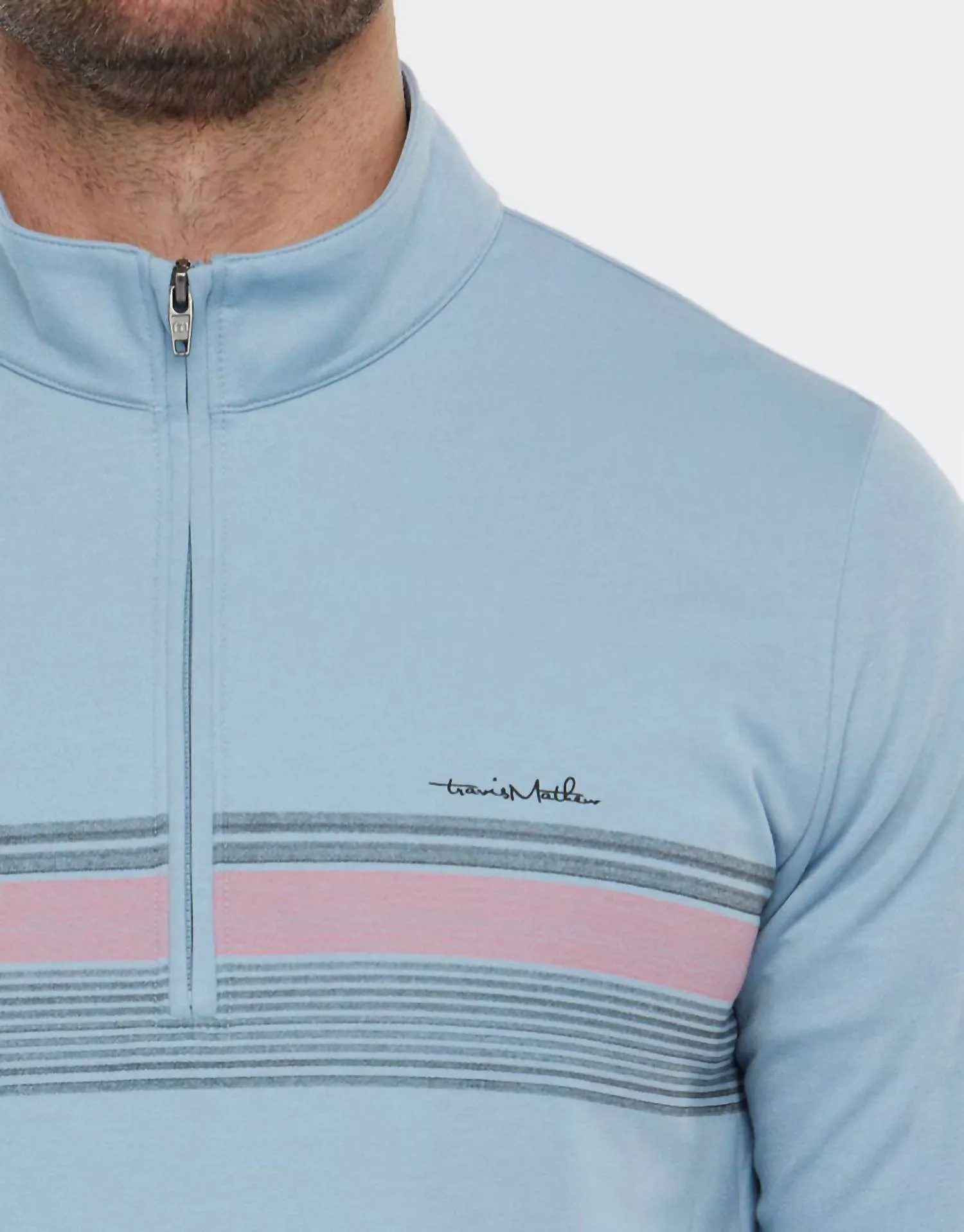 Upgraded Striped Quarter Zip Jacket In Ash Blue