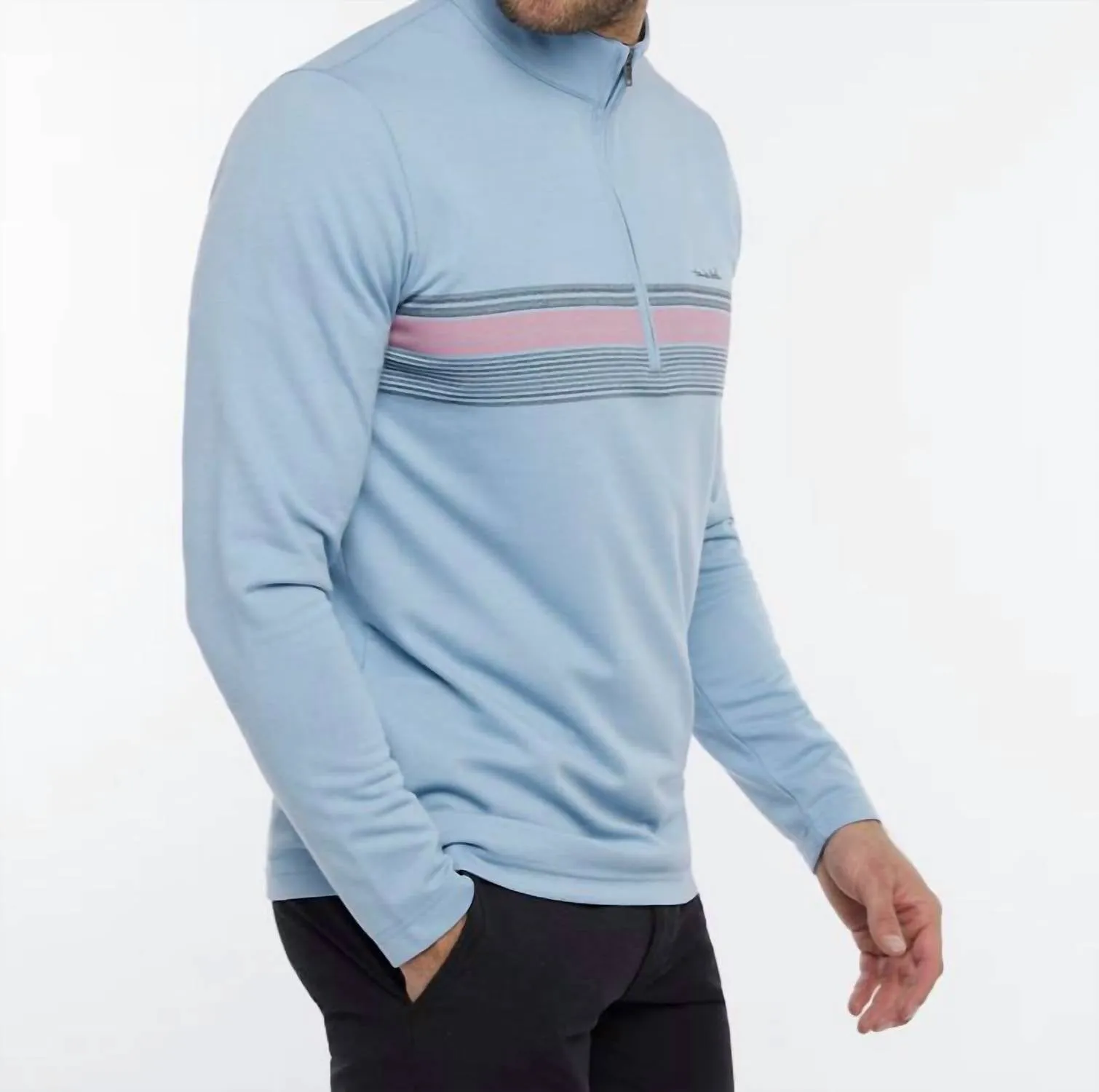 Upgraded Striped Quarter Zip Jacket In Ash Blue