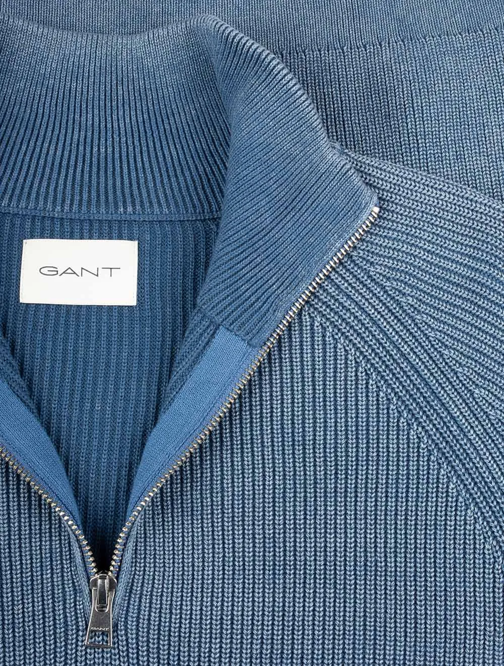 Washed Rib Half Zip Vintage Blue