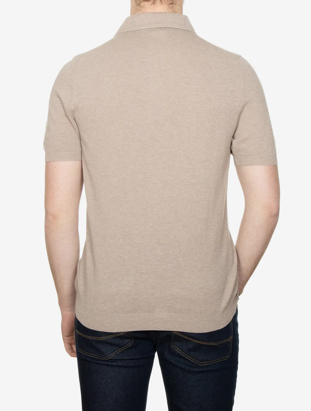 Weave Short Sleeve 3 Button Polo Light Brown