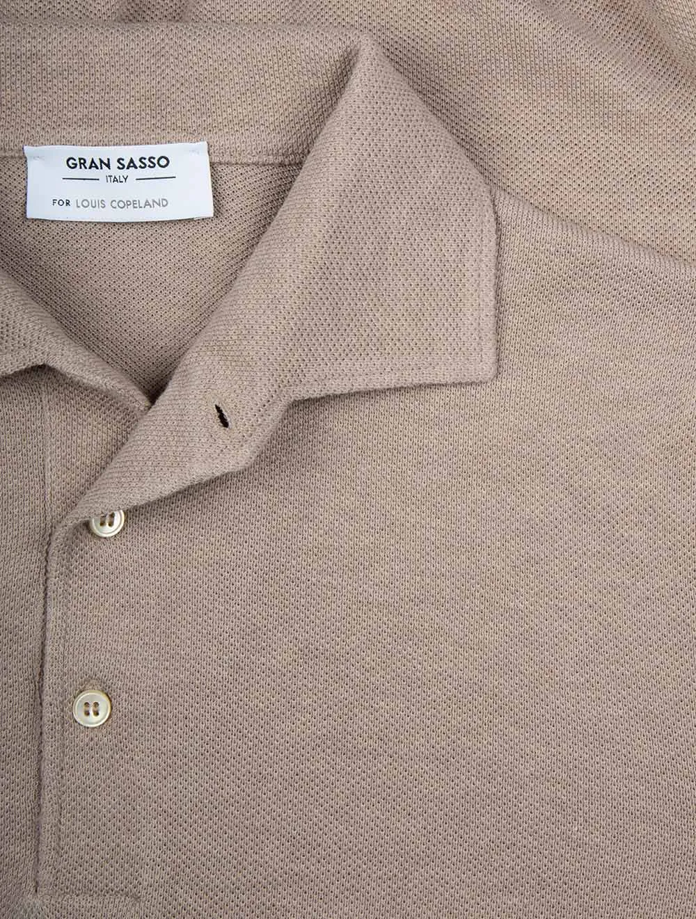 Weave Short Sleeve 3 Button Polo Light Brown