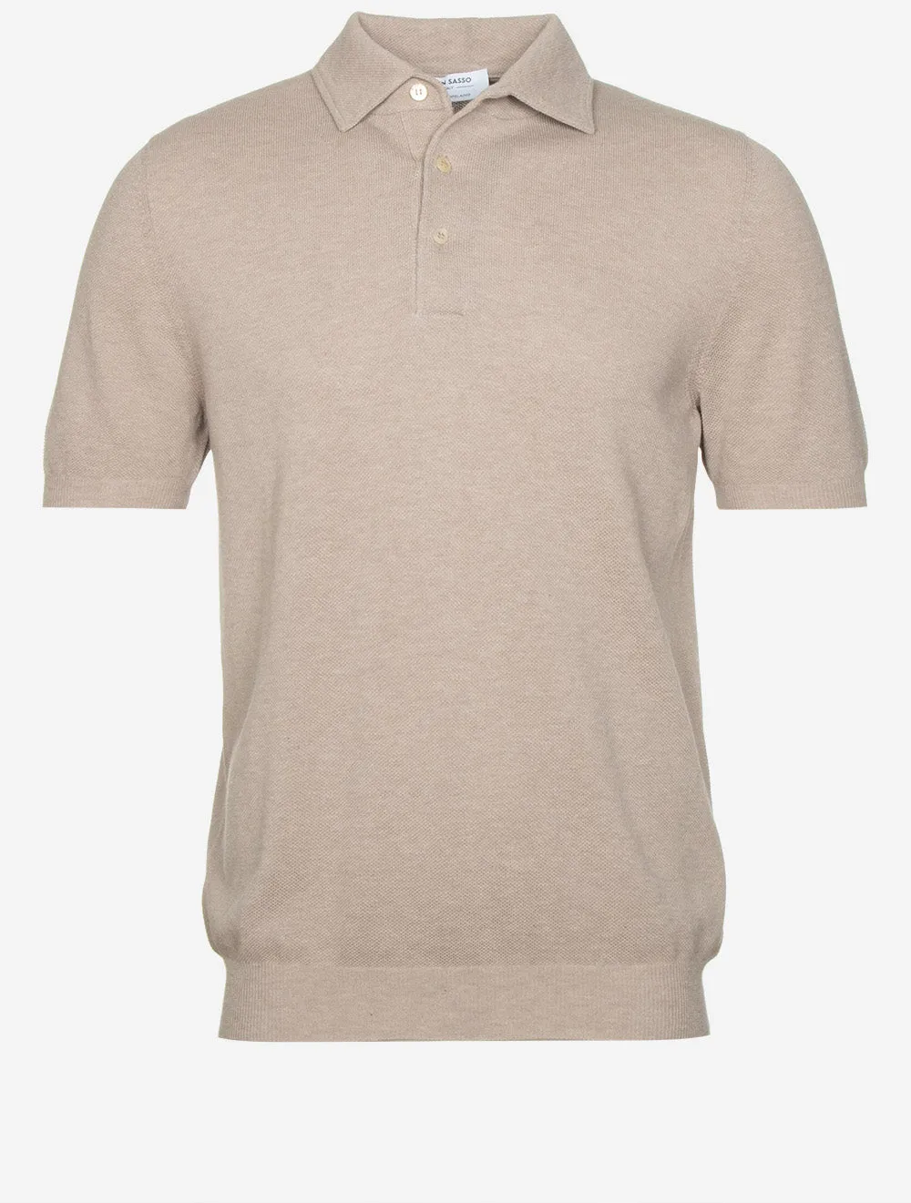 Weave Short Sleeve 3 Button Polo Light Brown