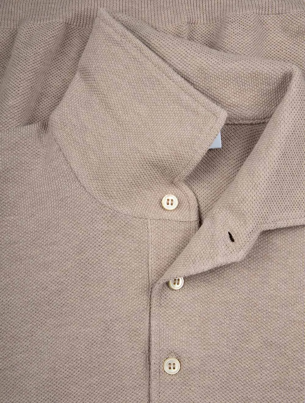 Weave Short Sleeve 3 Button Polo Light Brown