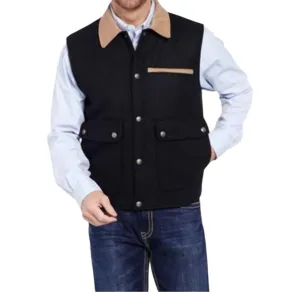 Western Conceal Carry Wool Vest In Black