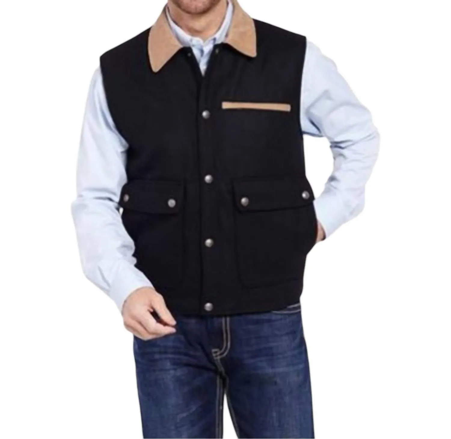Western Conceal Carry Wool Vest In Black