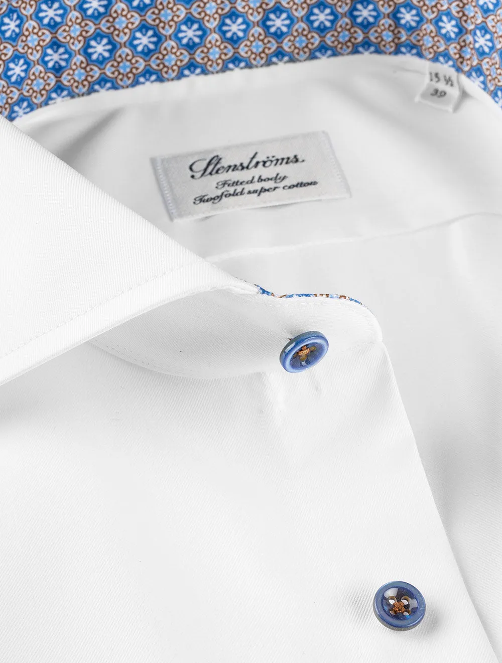 White Contrast Inlay Fitted Shirt