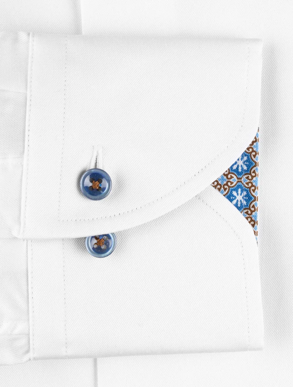 White Contrast Inlay Fitted Shirt
