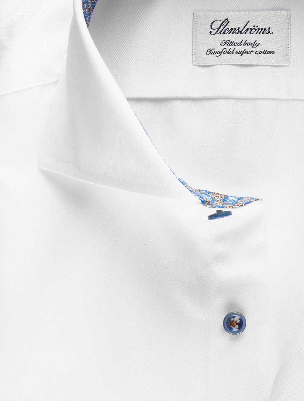 White Contrast Inlay Fitted Shirt
