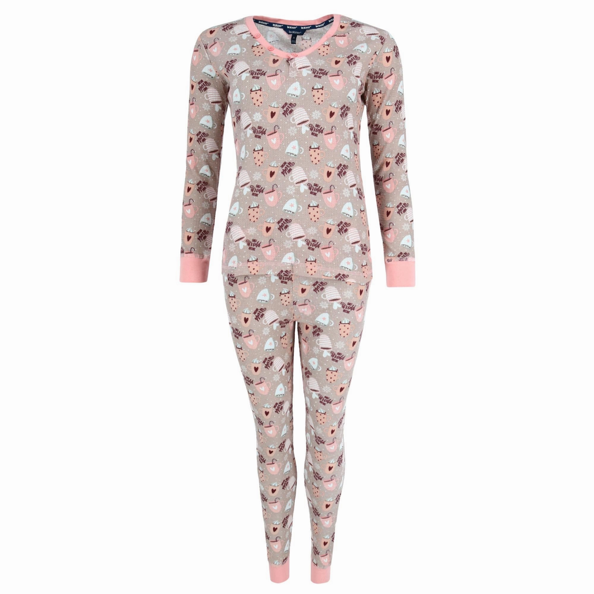 Women's Printed Waffle Weave Thermal Top and Bottom Set