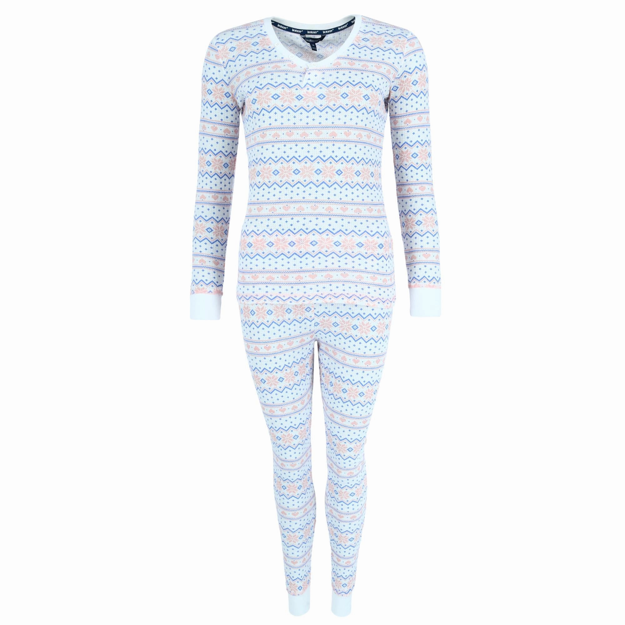 Women's Printed Waffle Weave Thermal Top and Bottom Set