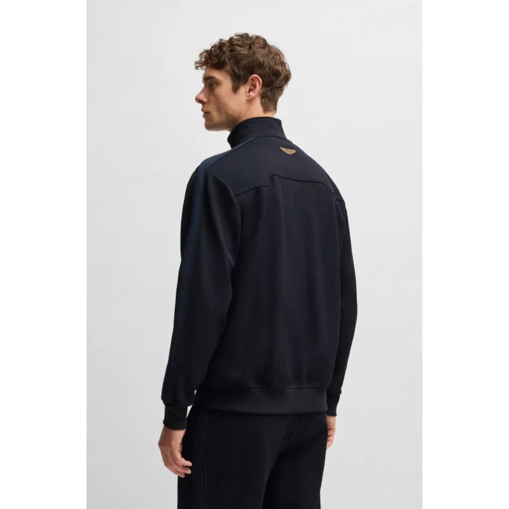 x ASTON MARTIN jersey jacket with perforated leather stripe