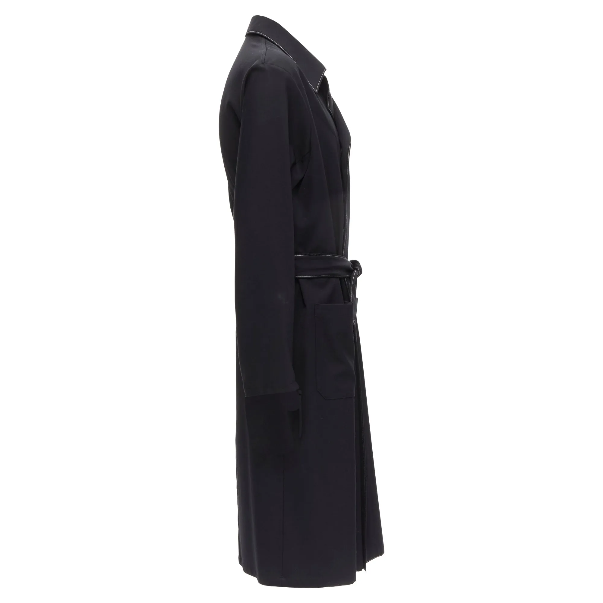 Yohji Yamamoto topstitched draped belted coat