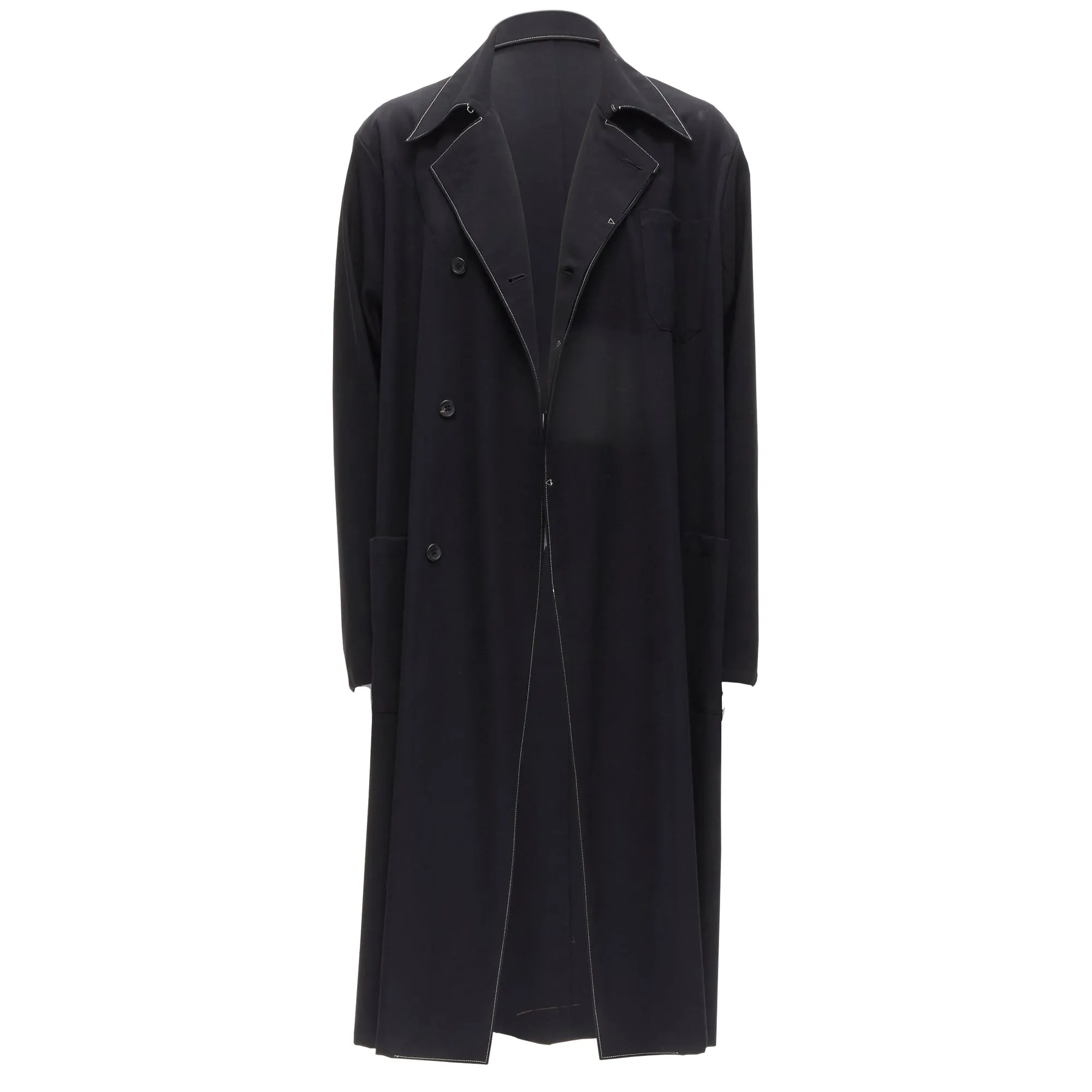Yohji Yamamoto topstitched draped belted coat