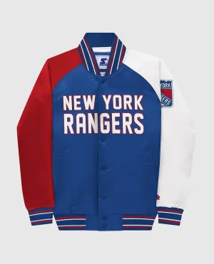 Youth New York Rangers Varsity Satin Full-Snap Jacket In Blue