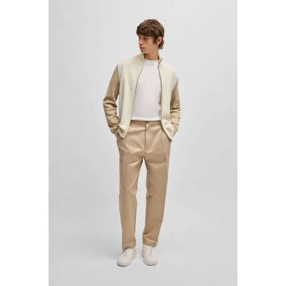 Zip-up cotton cardigan with knitted pinstripes