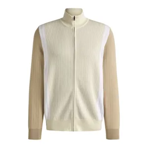 Zip-up cotton cardigan with knitted pinstripes